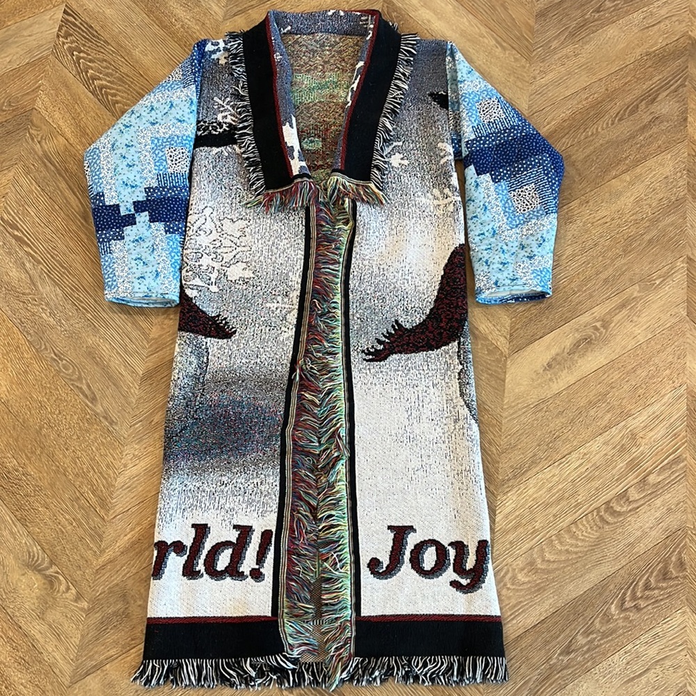 Woman’s XS - Christmas tapestry blanket woven throw long coat cardigan